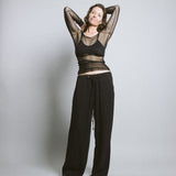Longline Silk Mesh Tee - Black (PO)
