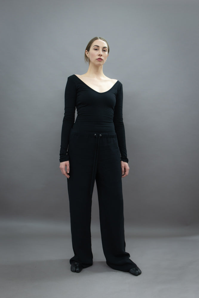 Long Sleeved Office Bodysuit - Organic cotton stretch - Black (PO)