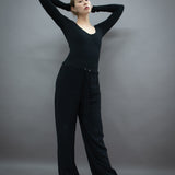 Long Sleeved Office Bodysuit - Organic cotton stretch - Black (PO)