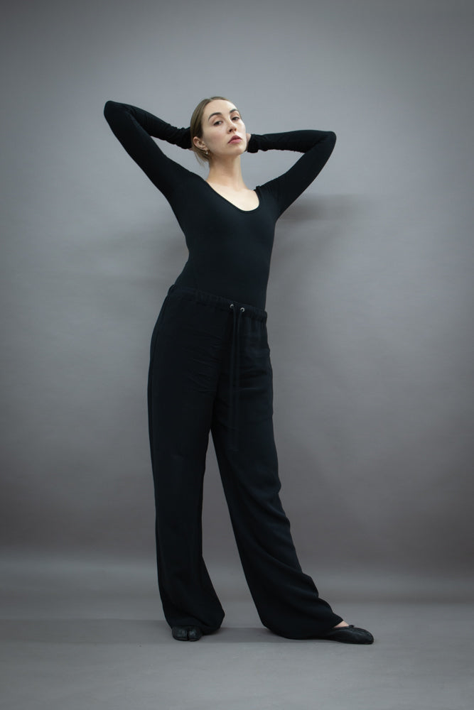 Long Sleeved Office Bodysuit - Organic cotton stretch - Black (PO)