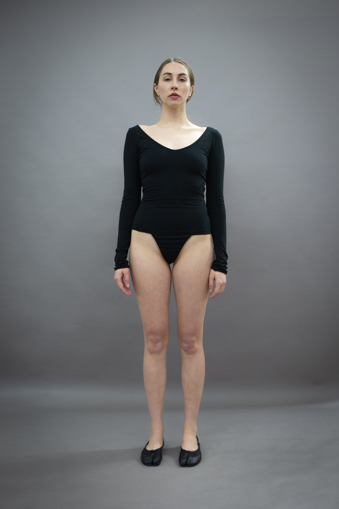 Long Sleeved Office Bodysuit - Organic cotton stretch - Black (PO)