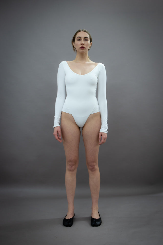 Long Sleeved Office Bodysuit - Organic cotton stretch - Off-white (PO)