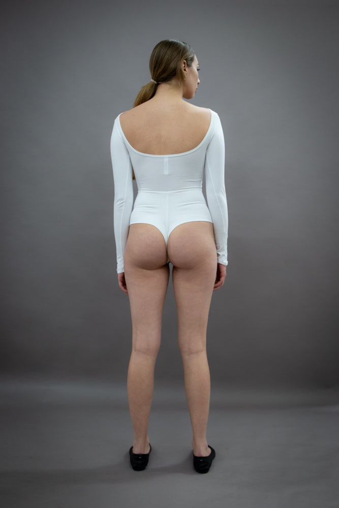 Long Sleeved Office Bodysuit - Organic cotton stretch - Off-white (PO)